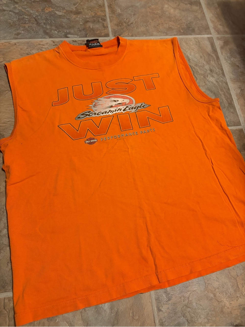 Harley-Davidson Orange Sleeveless 'Just Win' Tank with Screamin' Eagle Graphic